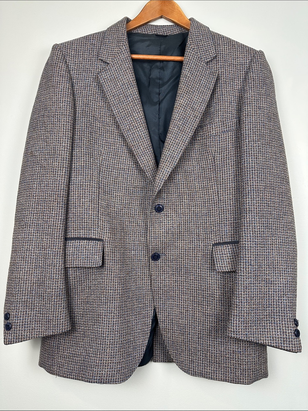 Vintage wool tweed blazer brown blue old money Grandpacore business casual